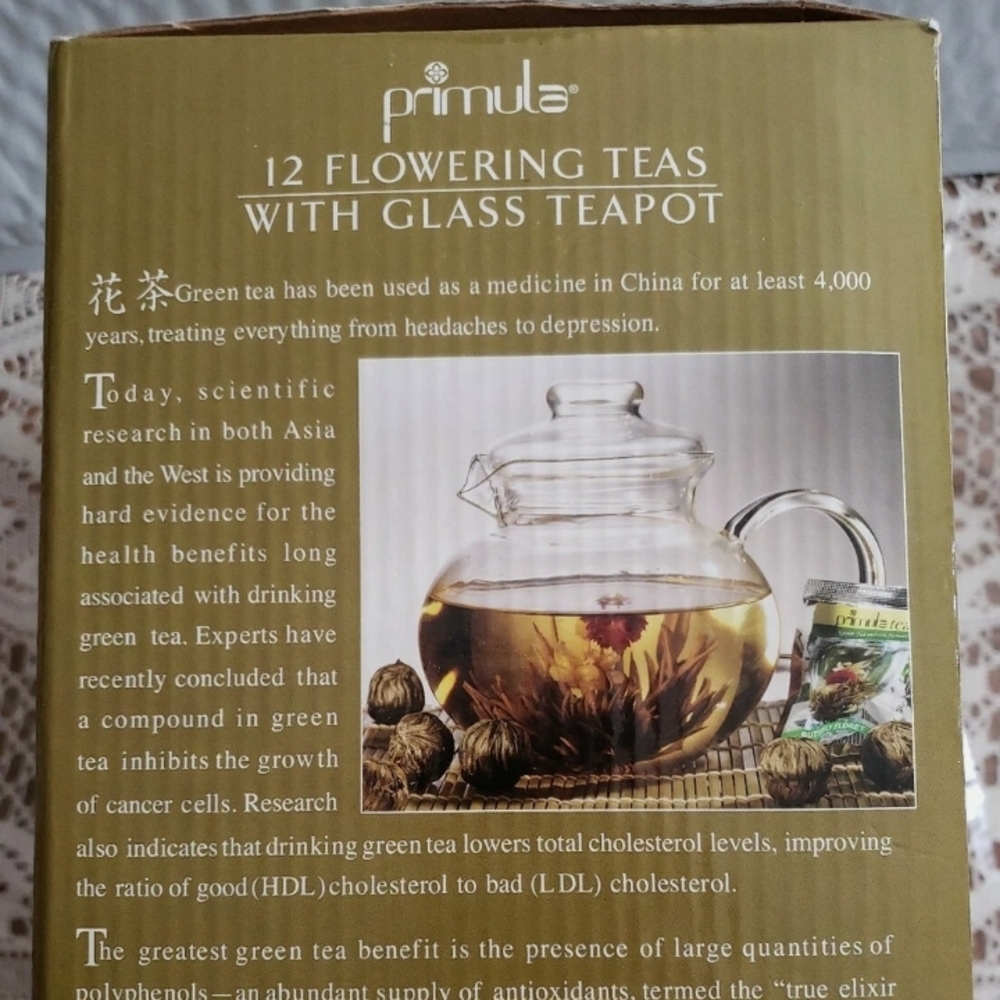 flowering tea glass tea Pot with Infuser  includes 12 wonderful flowering teas. - Picture 4 of 6